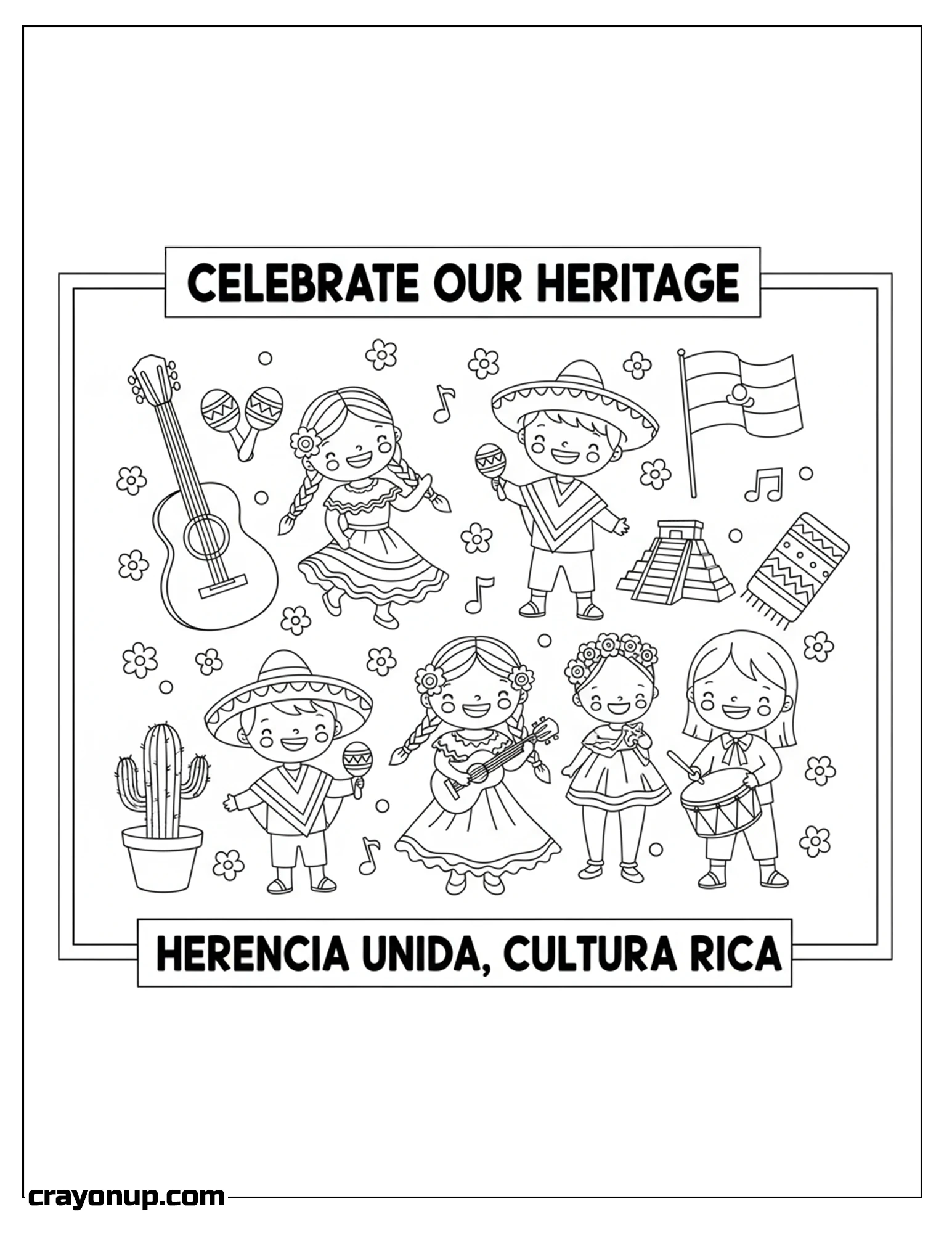 Coloring Page of Printable Hispanic Heritage Month Coloring Sheet