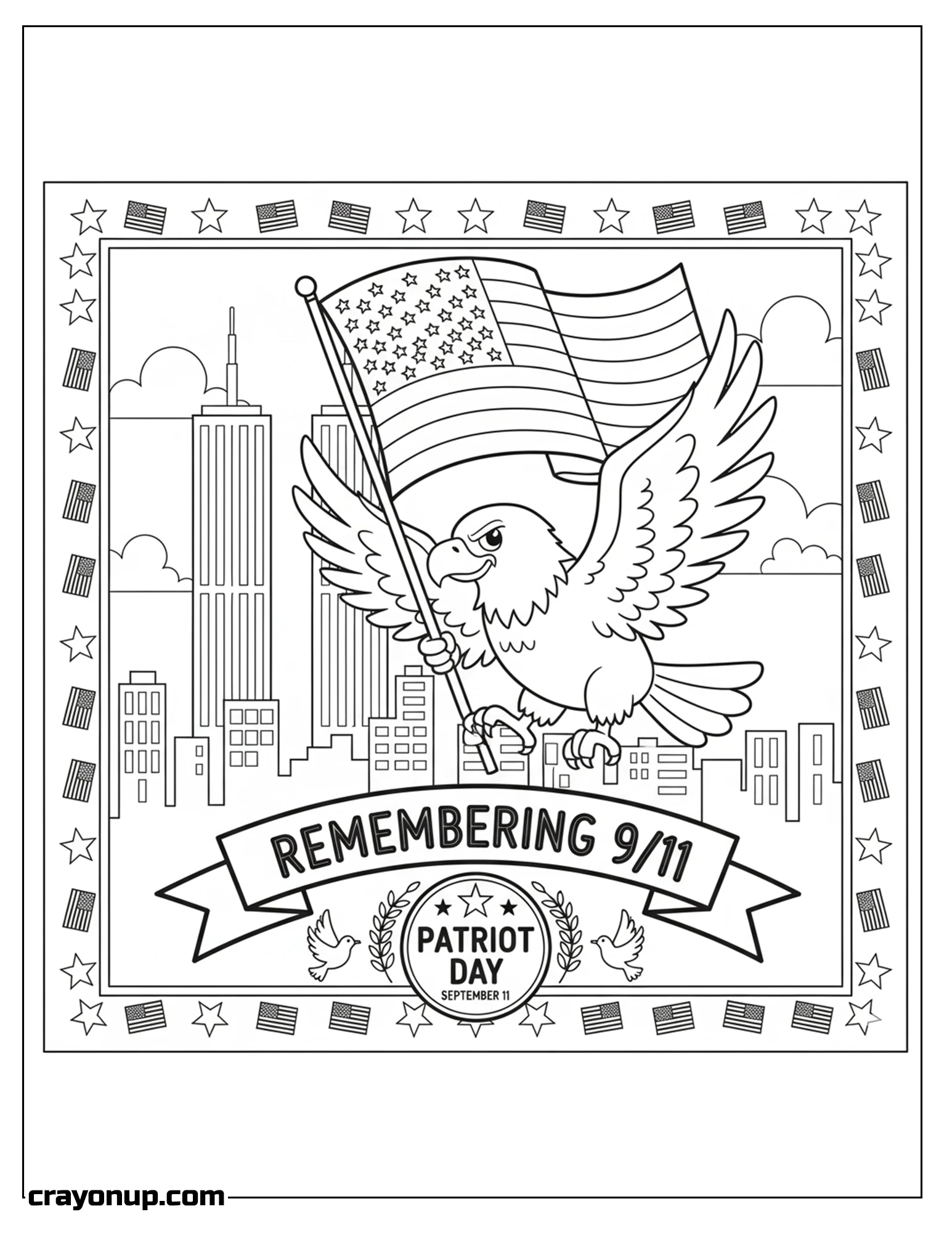 Coloring Page of Printable Patriot Day Coloring Sheet for Kids