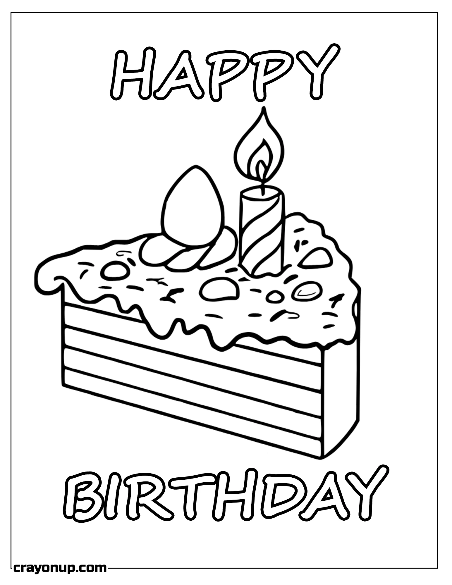 Coloring Page of Printable Piece of Cake with Kindle Birthday Card Coloring Sheet