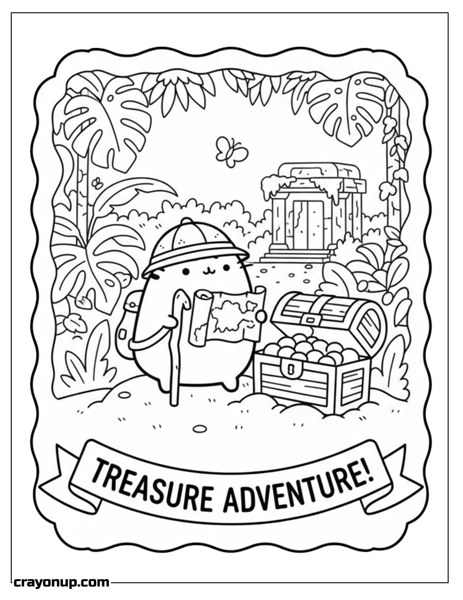 Coloring Page of Printable Pusheen treasure adventure  Simple Coloring Page