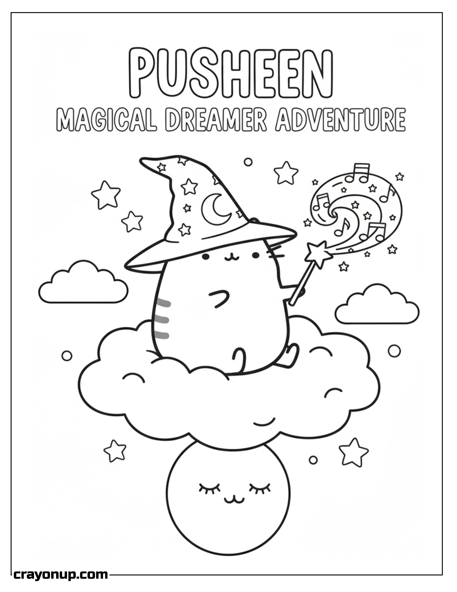 Coloring Page of Pusheen Magical Dreamer Adventure Cute Coloring Page to Print