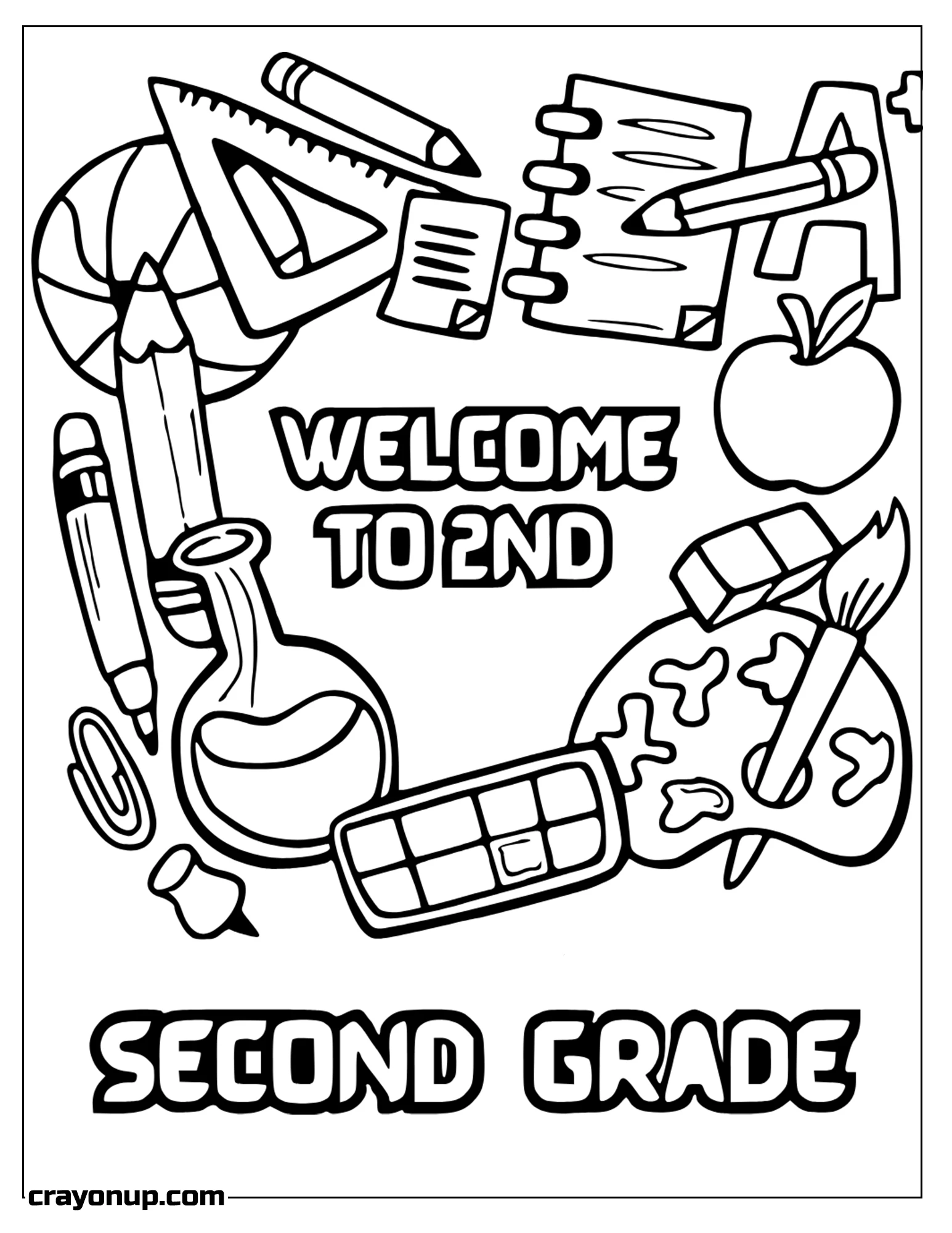 omyy Coloring Page of School Supplies Welcome to Second Grade Coloring Page