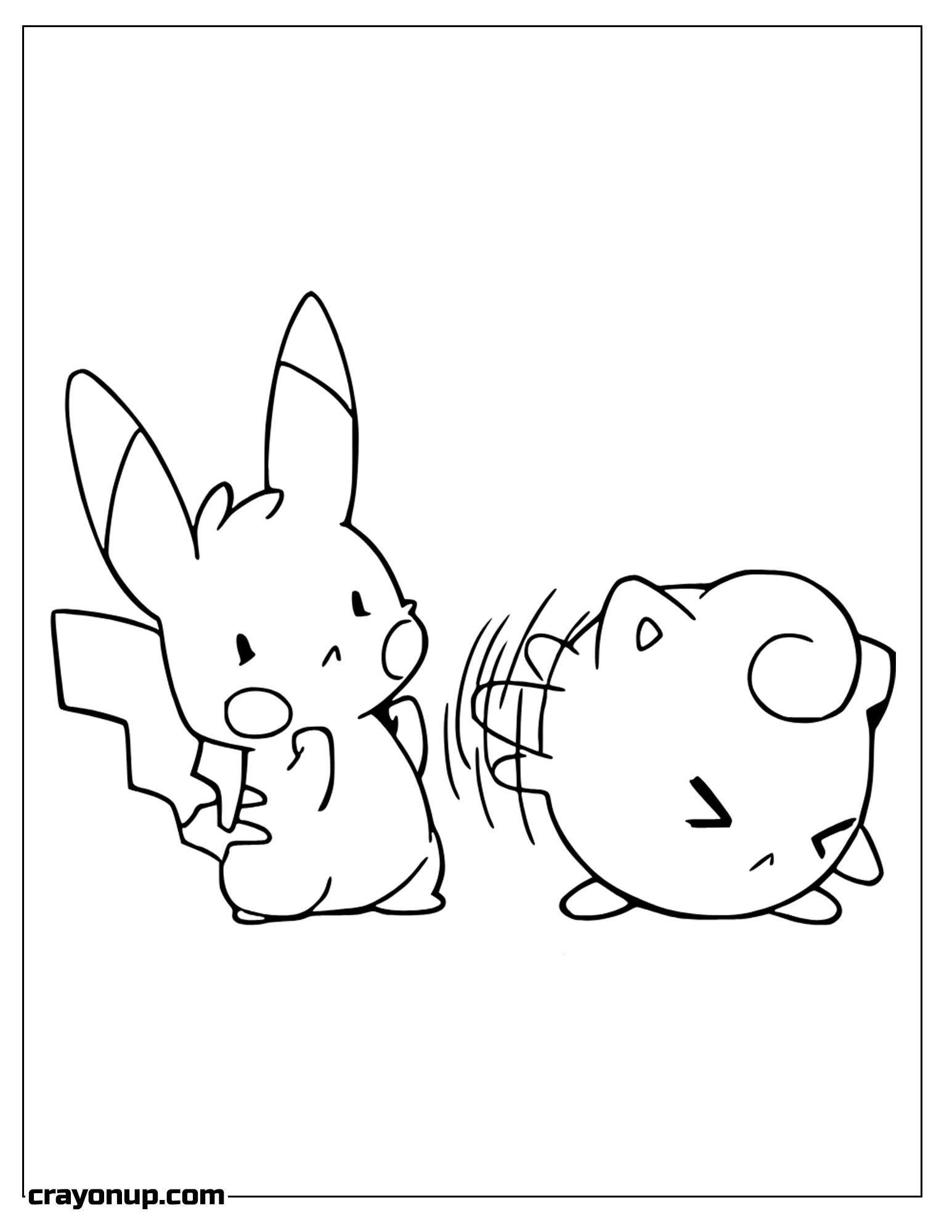 Coloring Page of Simple Angry Jiggly puff with pikachu To color