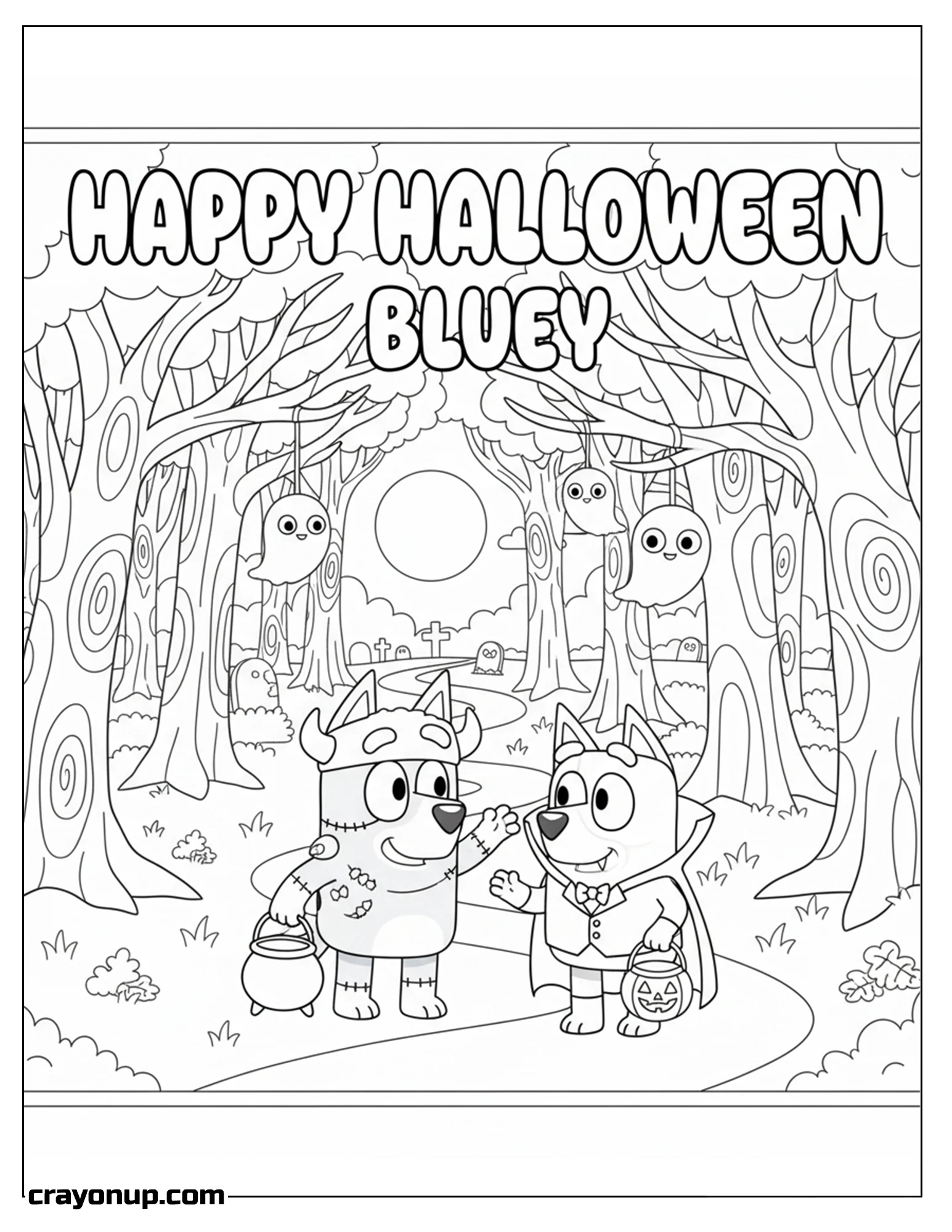 Coloring Page of Simple Bluey Halloween Coloring Sheet Printable