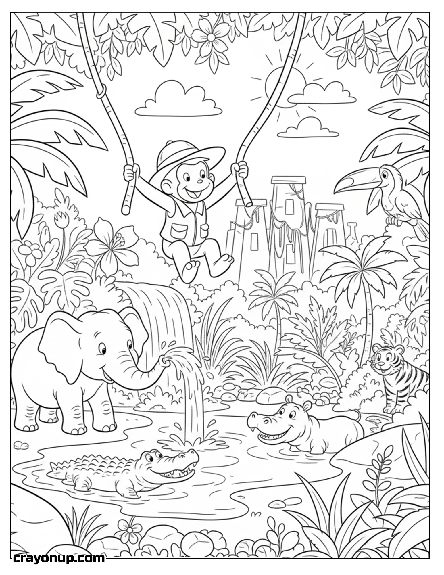 Coloring Page of Simple Curious George Coloring Sheet Printable