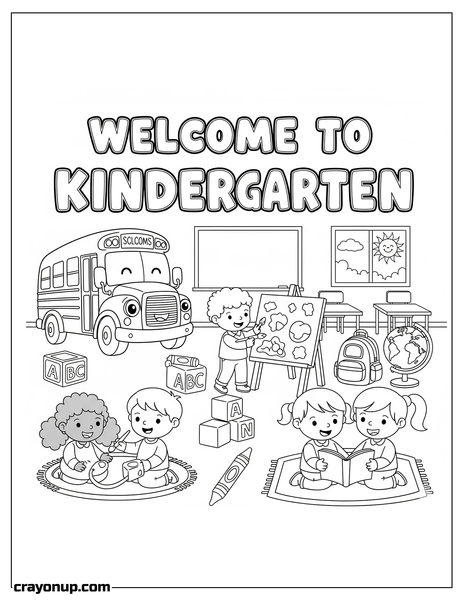 Coloring Page of Simple & Cute Kindergarten Coloring Page Printable