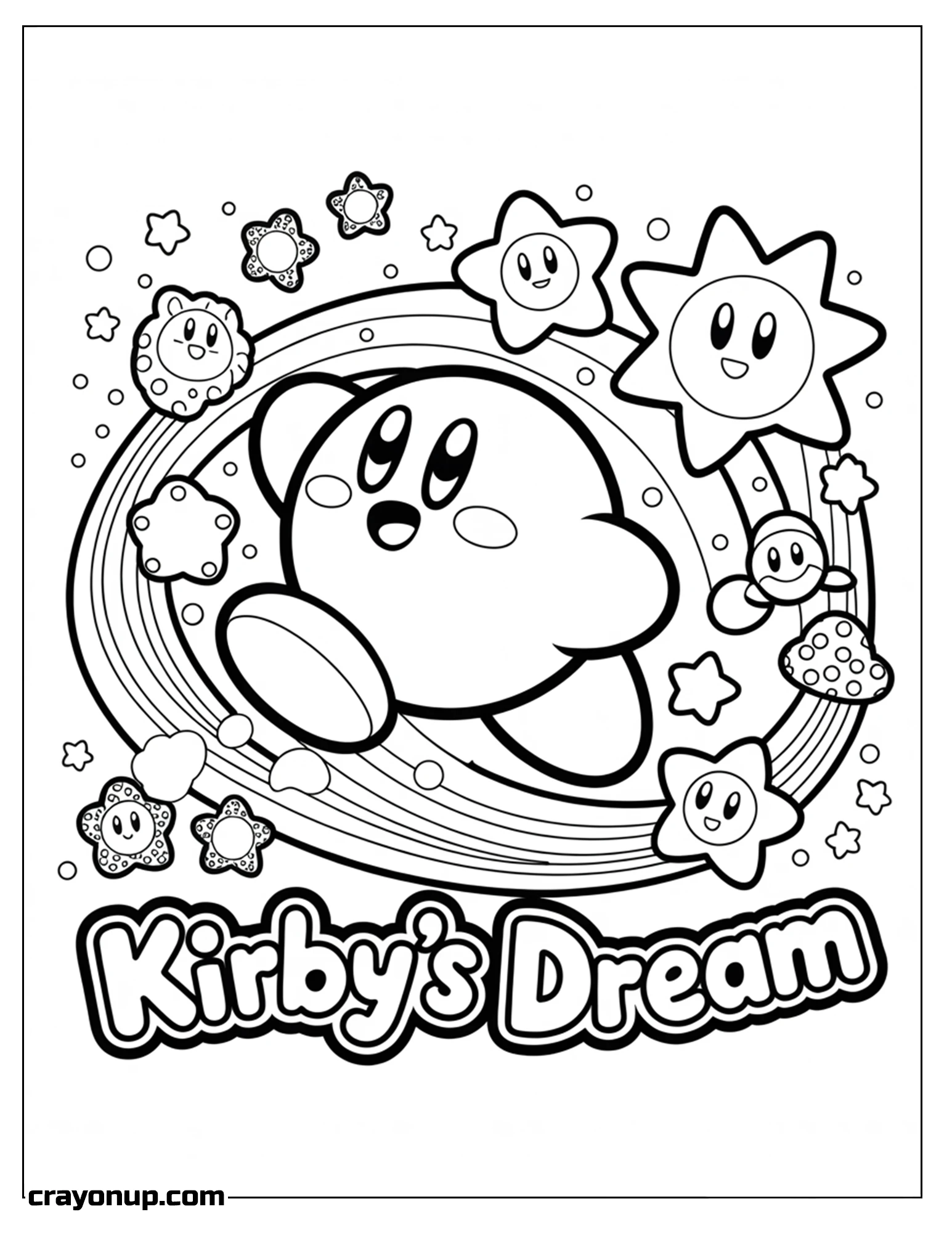 Coloring Page of Simple Kirby Kawaii Coloring Sheet