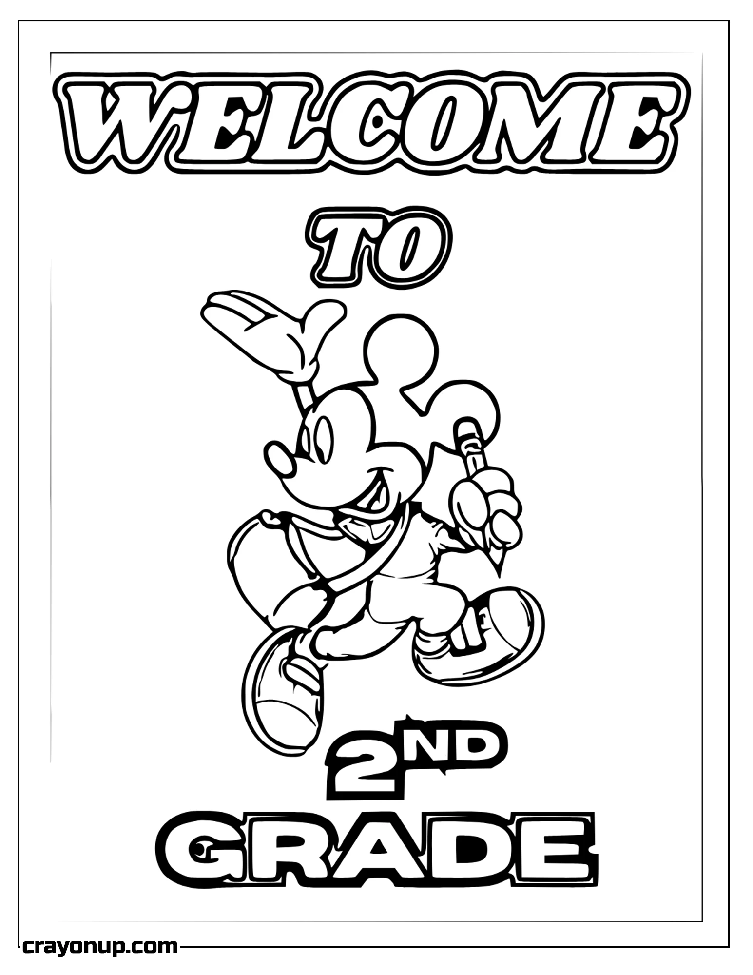 omyy Coloring Page of Simple Outline Mickey Mouse Welcome to Second Grade Coloring Page
