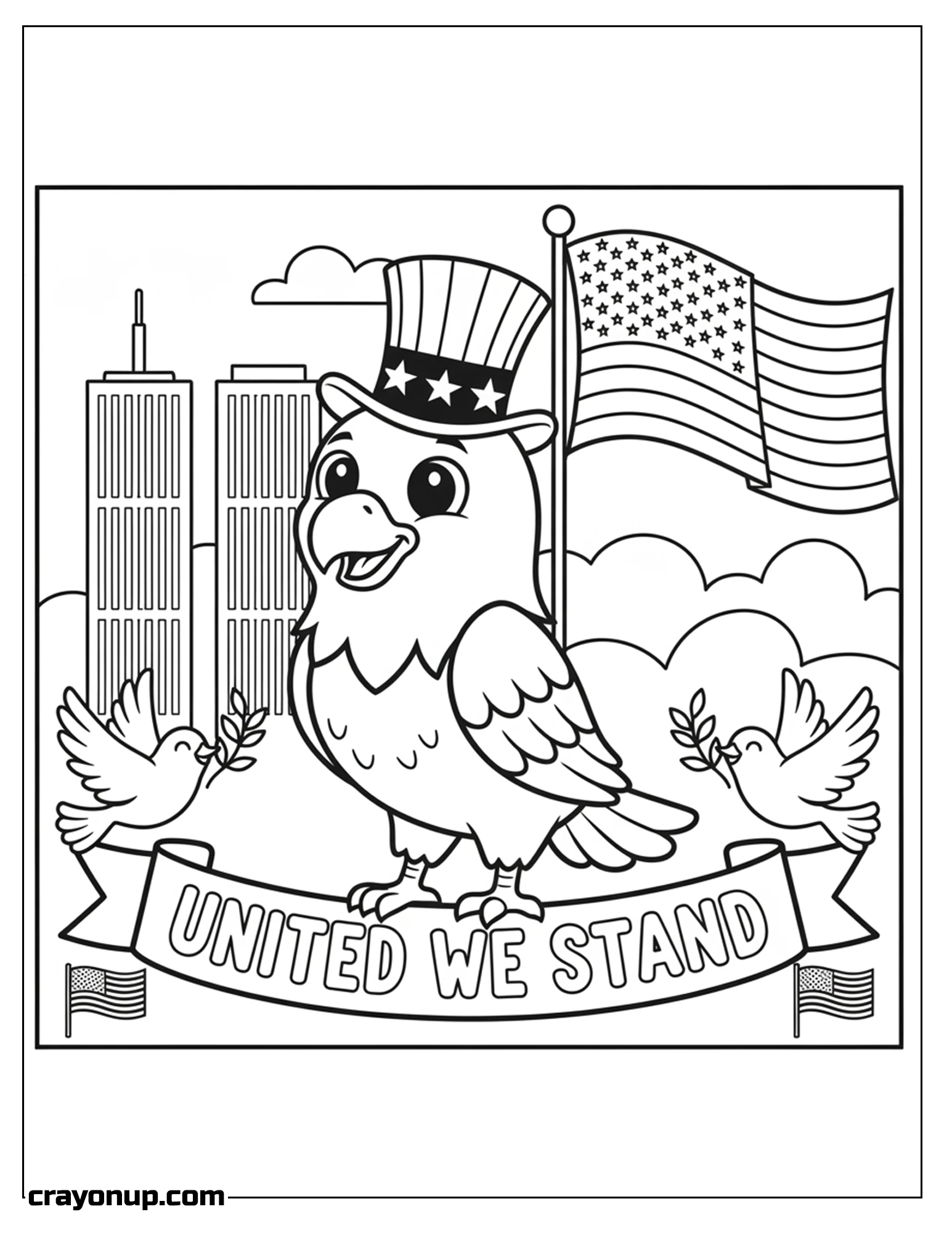 Coloring Page of Simple Patriot Day Coloring Sheet Printable