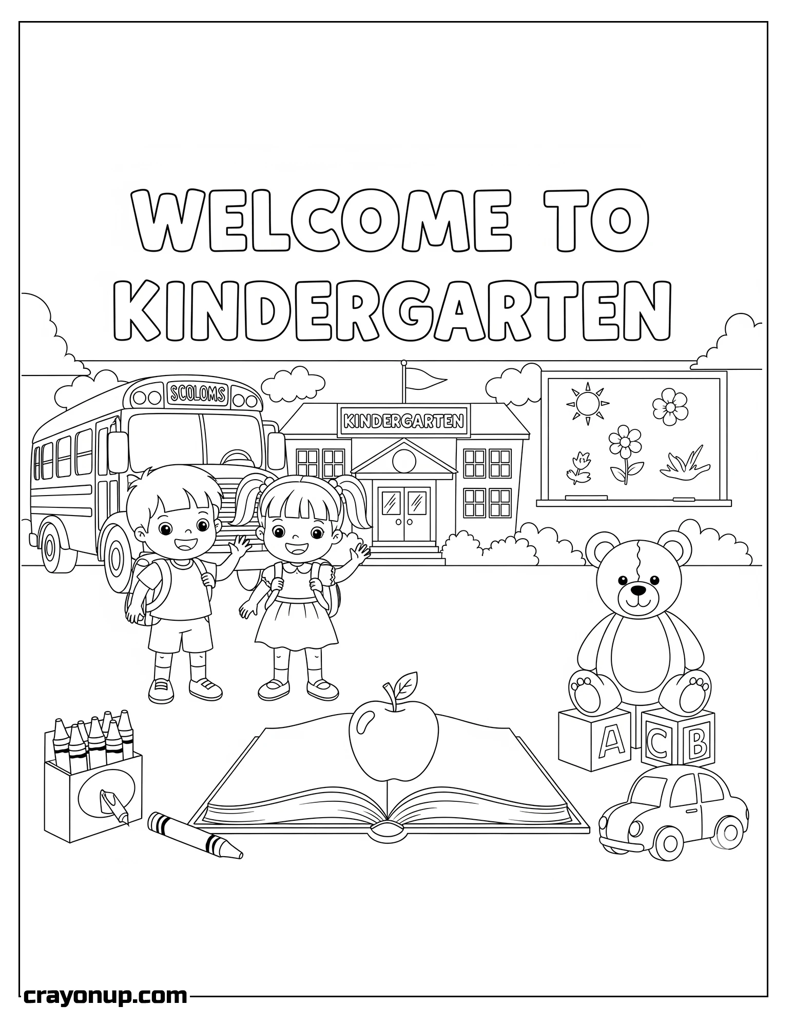 Coloring Page of Simple Welcome to Kindergarten Coloring Sheet