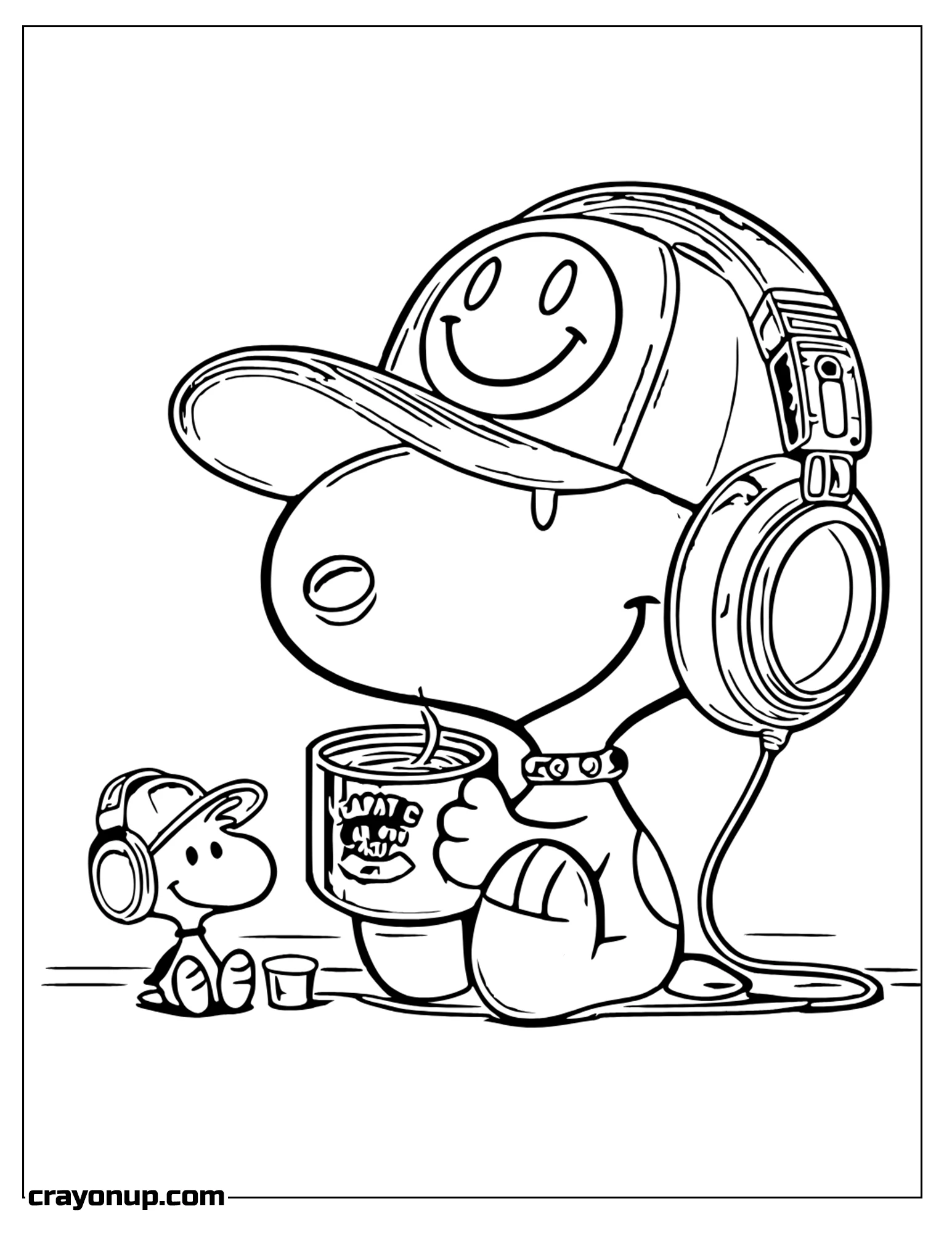Coloring Page of snoopy Drinking Cafe Coloring Page