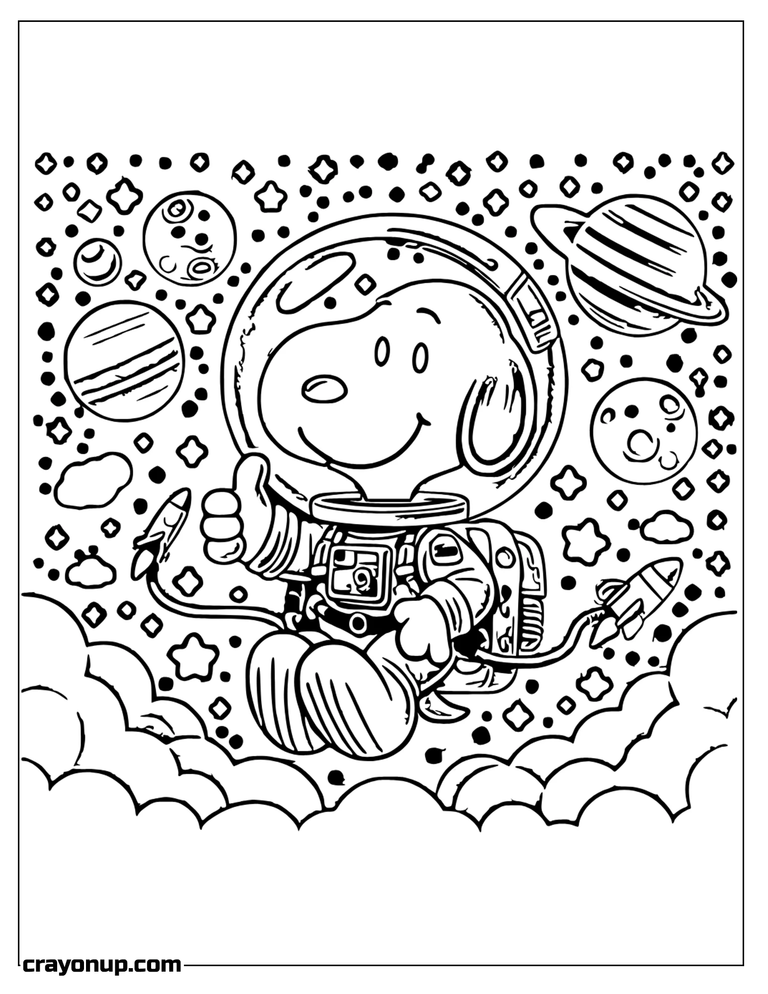 Coloring Page of snoopy in Space Coloring Sheet