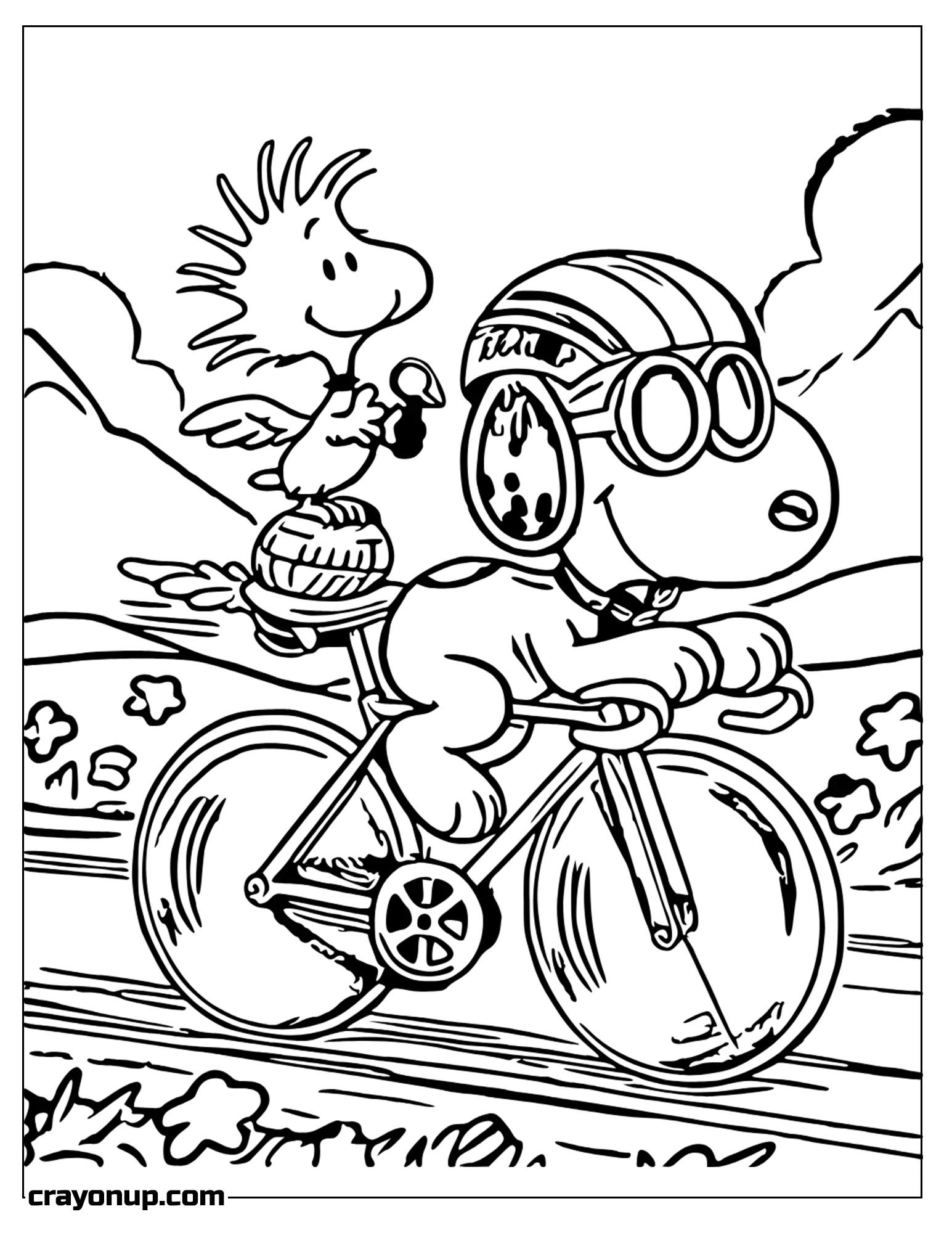 Coloring Page of snoopy Riding bicycle Coloring Page