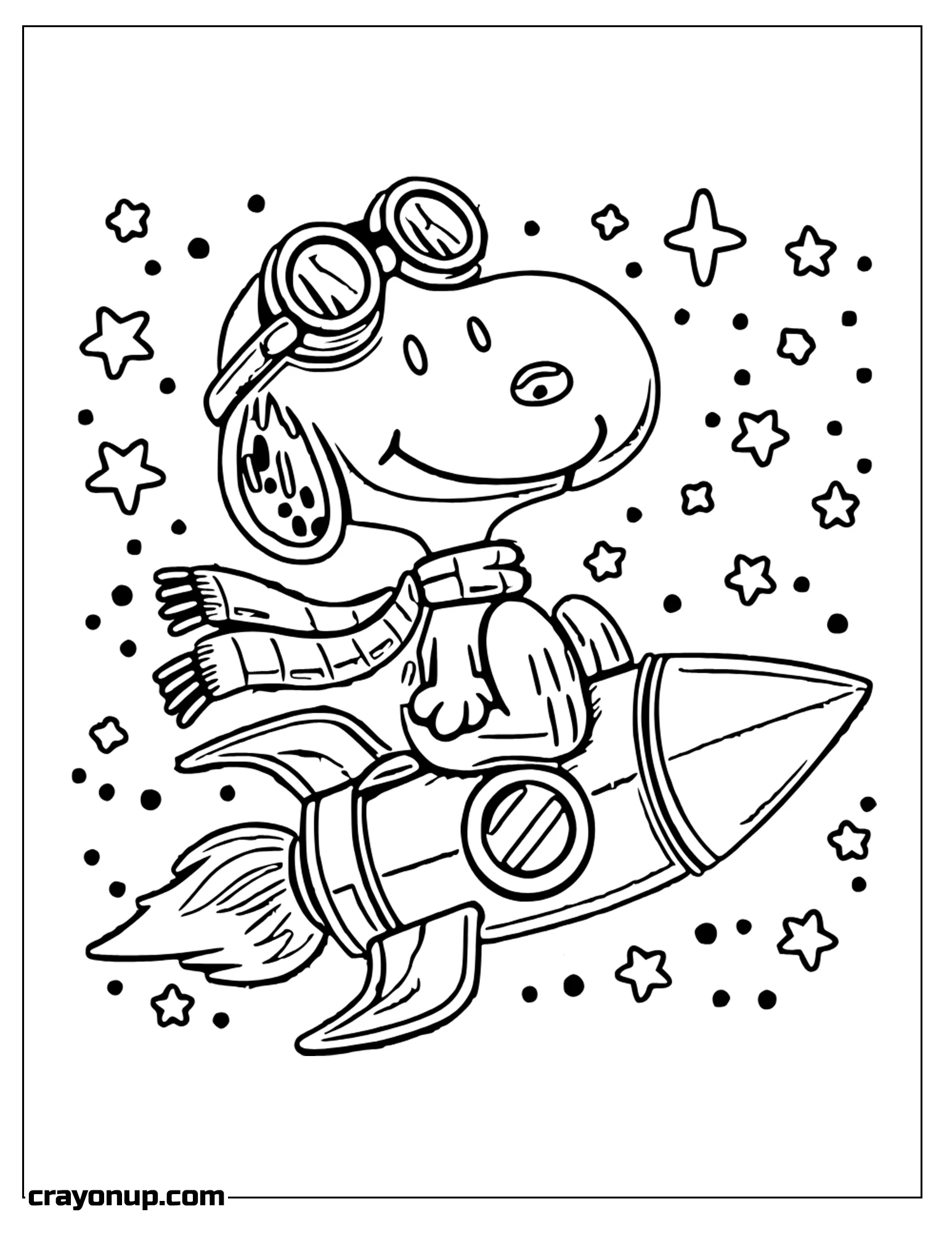 Coloring Page of snoopy Riding Rocket To Color