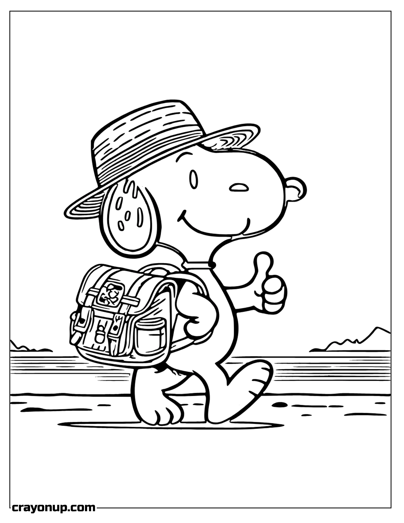 Coloring Page of snoopy with Hat and Backpack Coloring Page