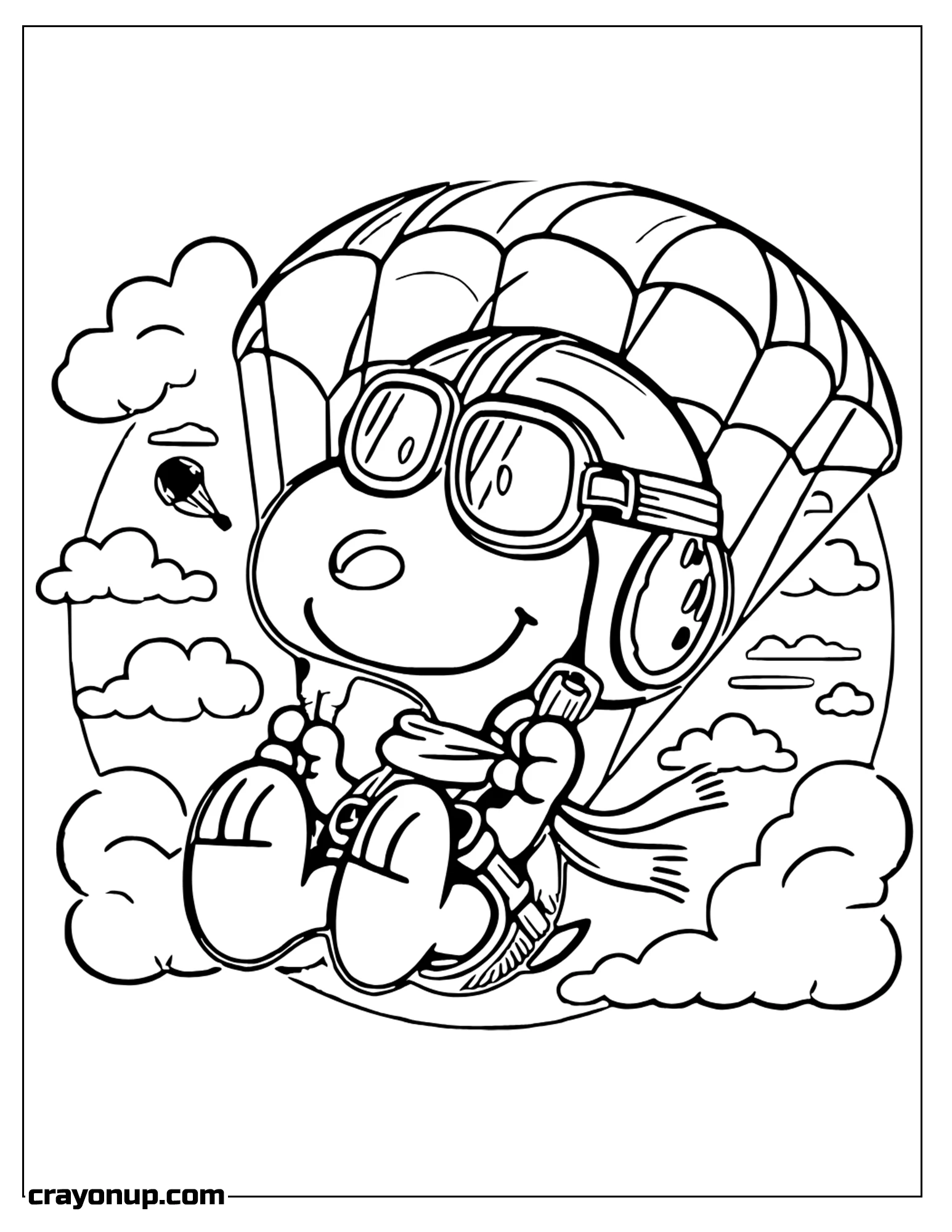 Coloring Page of snoopy With Parachute Coloring Page
