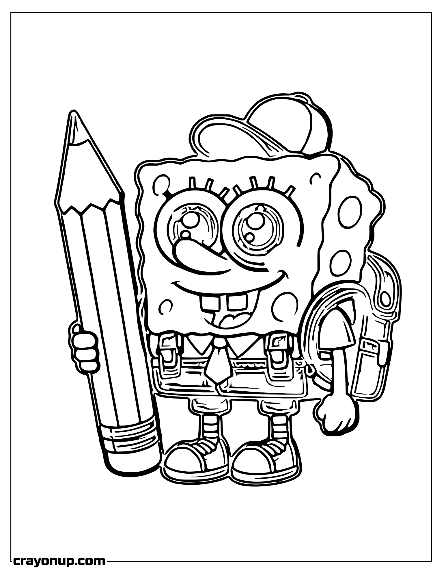 omyy Coloring Page of SpongeBob with School outfit holding pencil