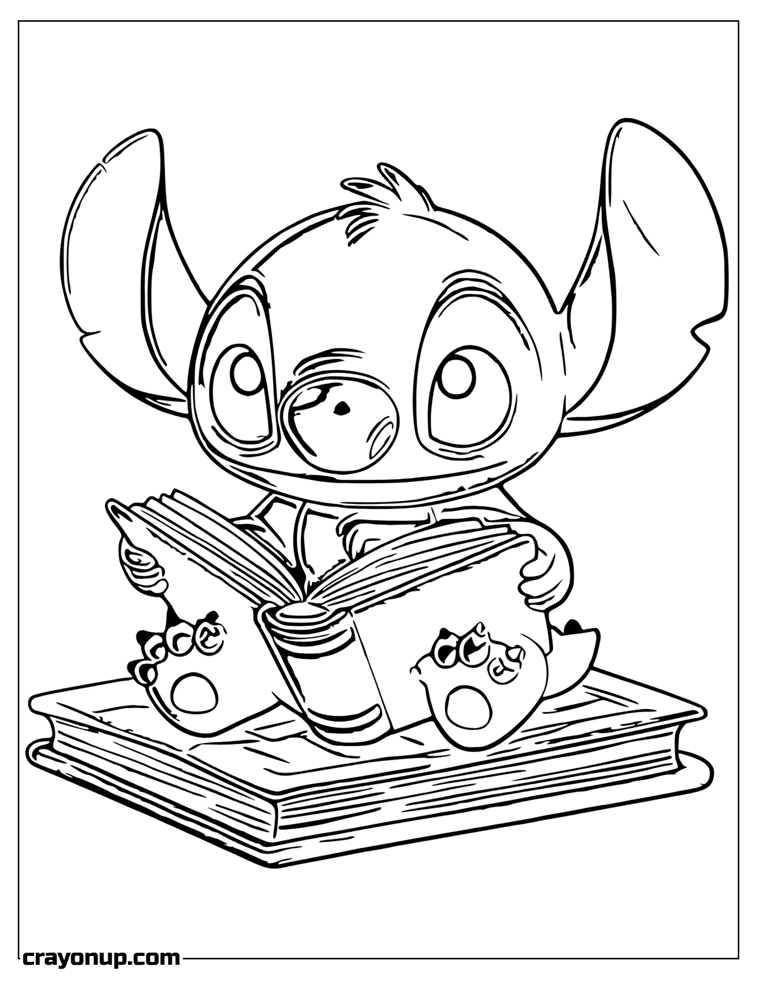 omyy Coloring Page of Stitch Reading a Book