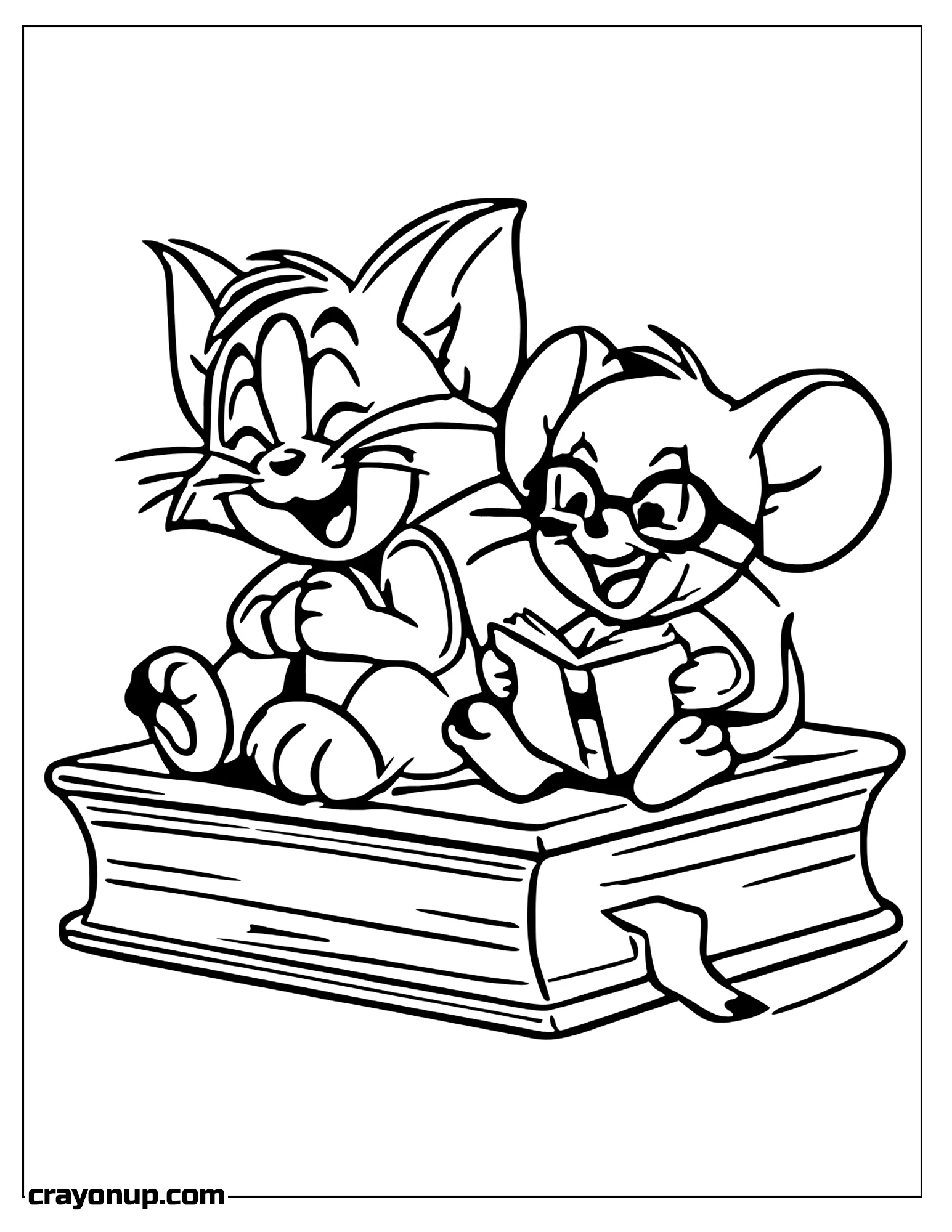 omyy Coloring Page of Tom & Jerry Having Fun Reading a Book