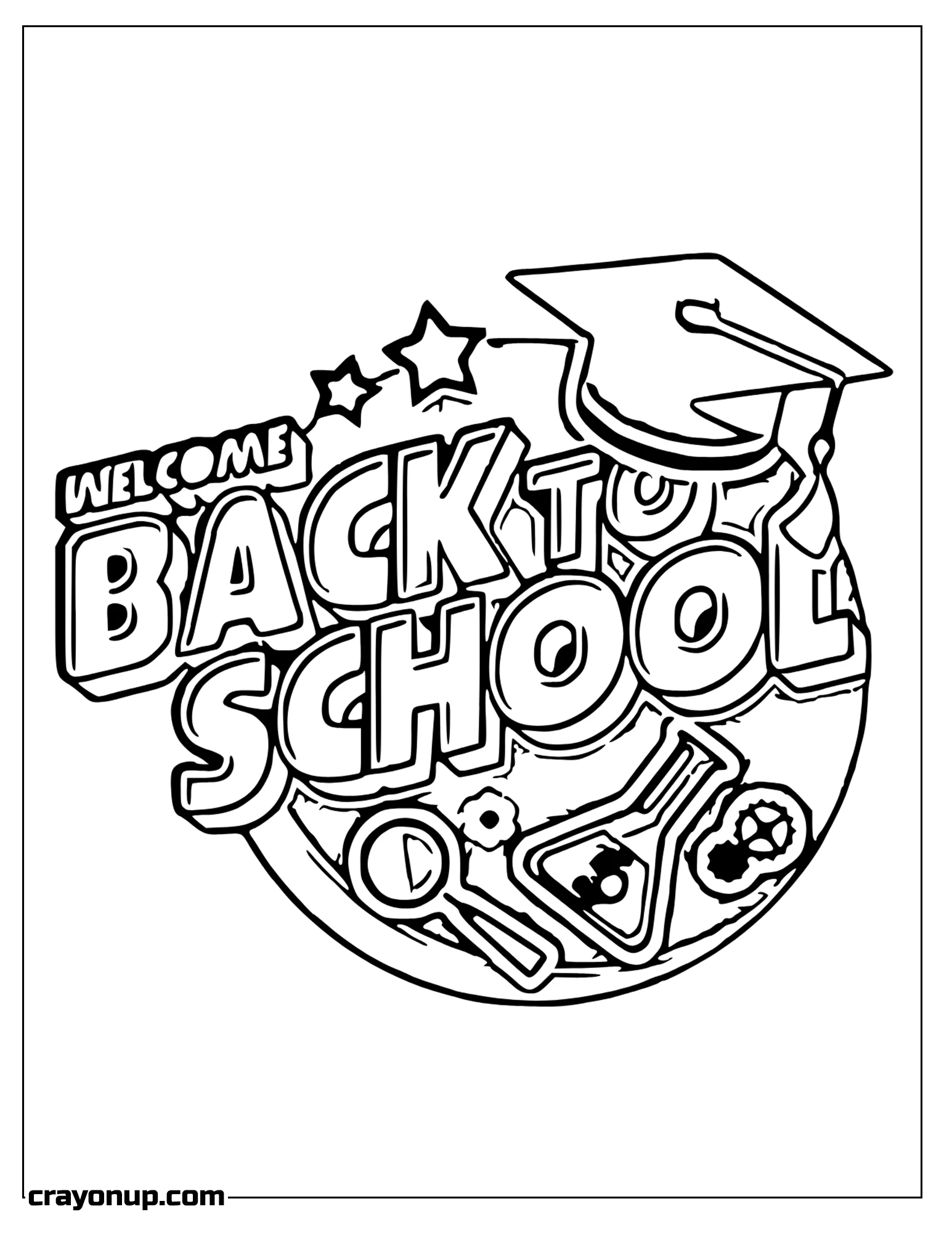 omyy Coloring Page of Welcome Back to School Phrase with Graduation Cap