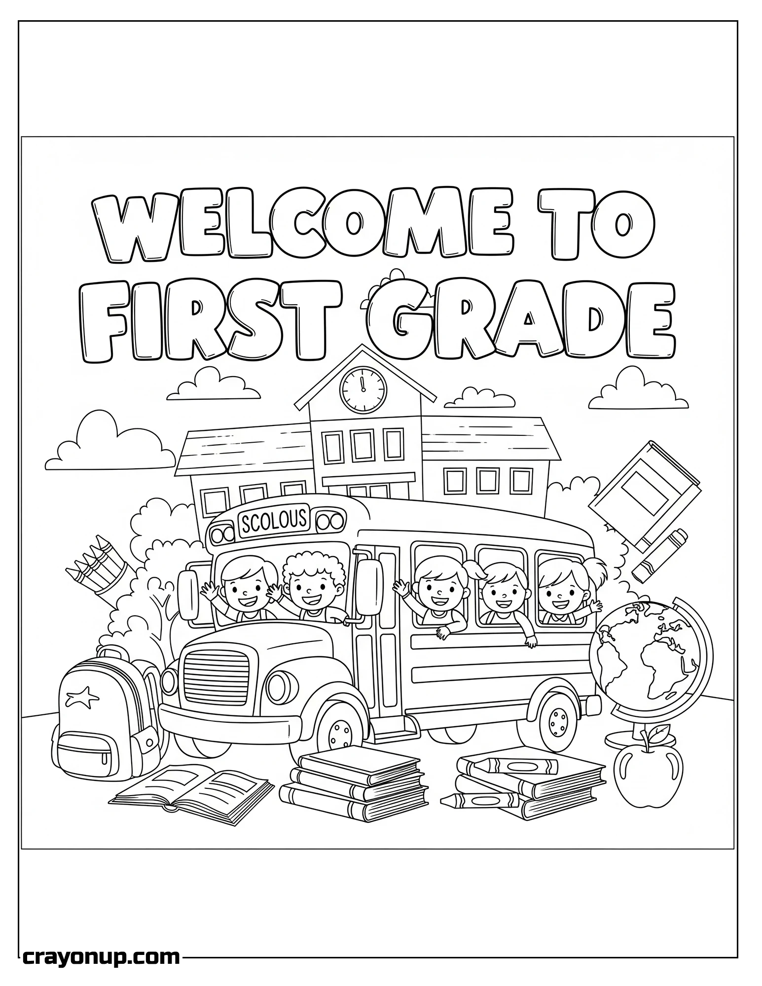Coloring Page of Welcome to First Grade Cute Coloring Page Printable
