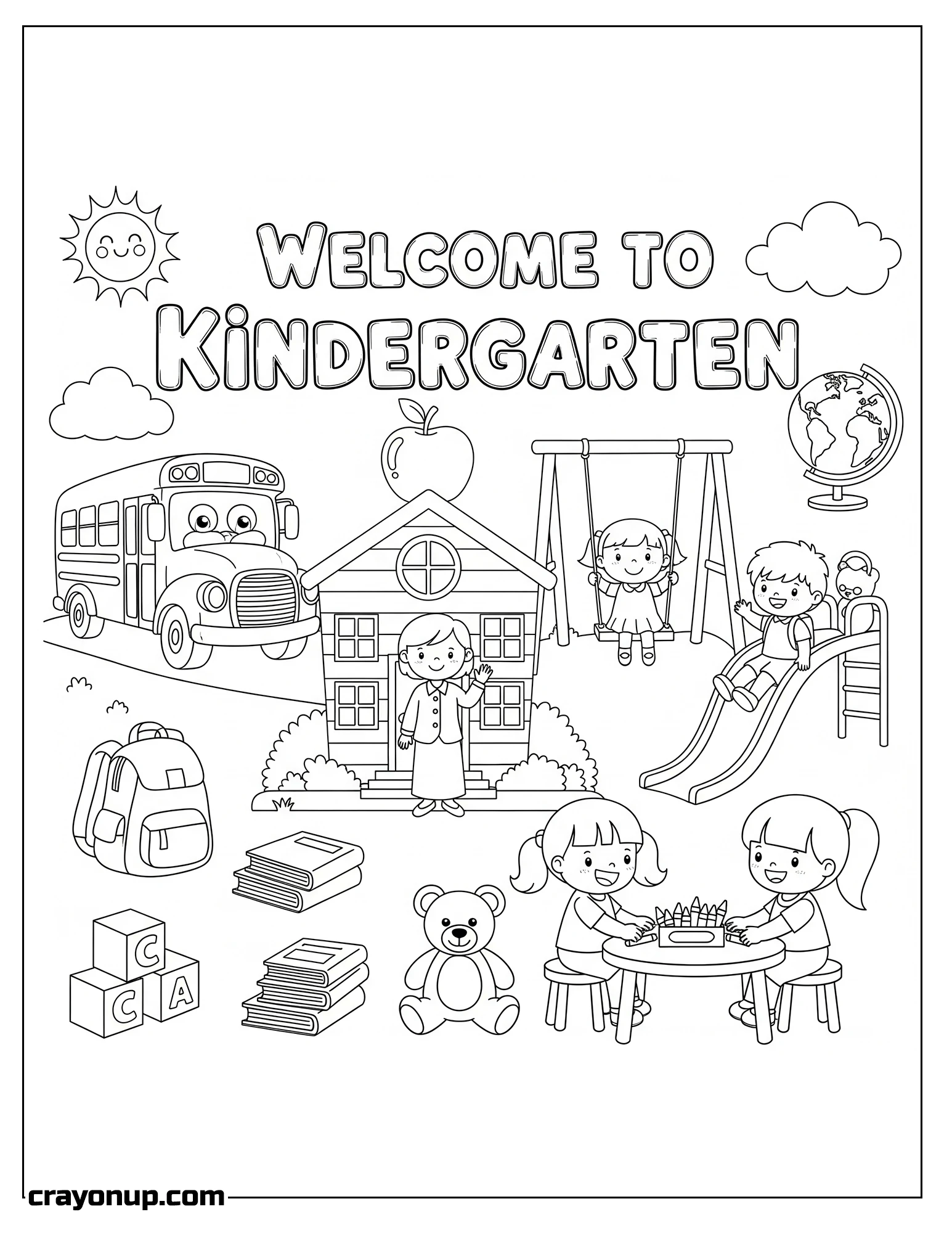 Coloring Page of Welcome to Kindergarten Coloring Page – Cute & Fun