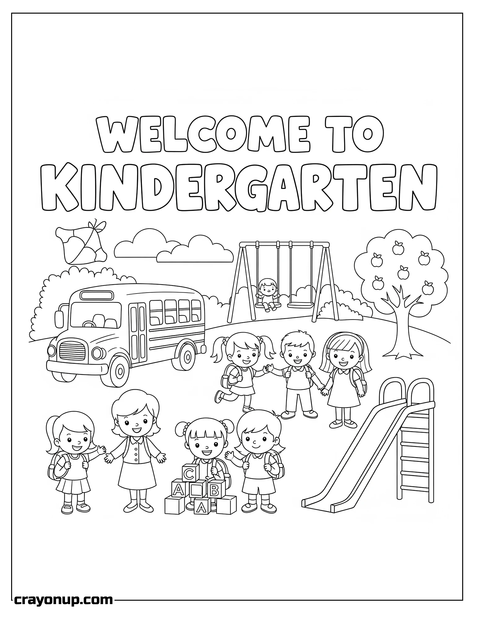 Coloring Page of Welcome to Kindergarten Cute Coloring Page Printable