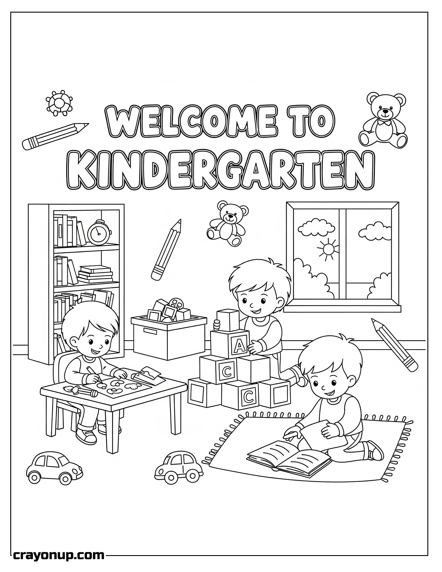 Coloring Page of Welcome to Kindergarten Cute Coloring Page to Color