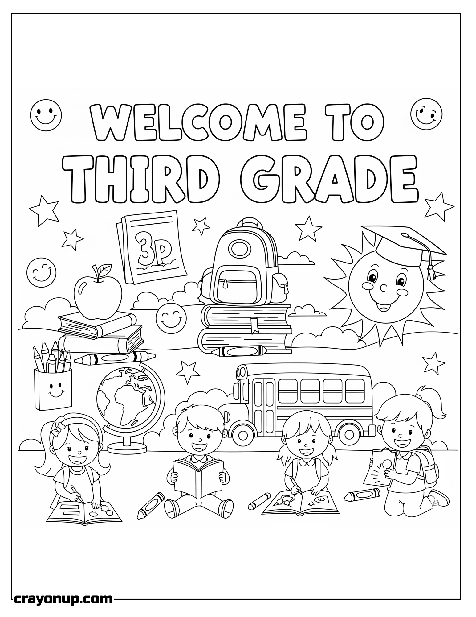 Coloring Page of Welcome to Third Grade Printable Coloring Page